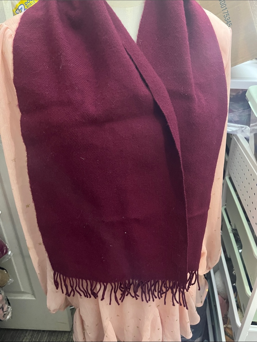 Elegant Burgundy Fringe Wrap Scarf - unisex Scarf 100% Wool Ben Berger VTG S223